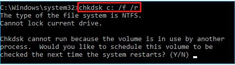 chkdsk c /f /r コマンドを入力します。