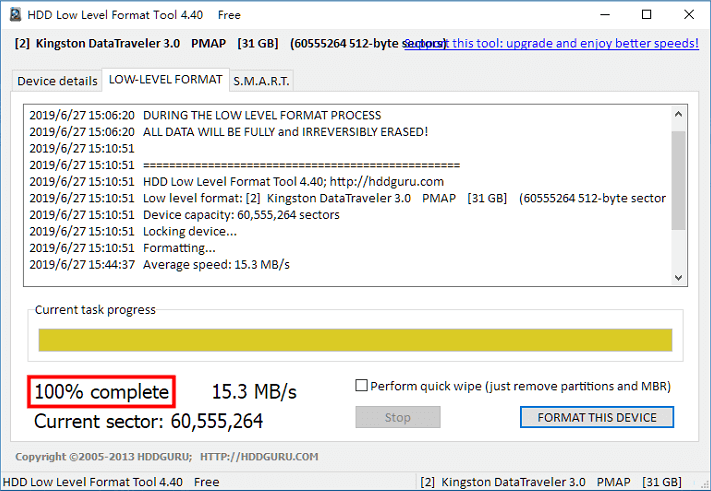 ツールでHDDを低レベルフォーマットする